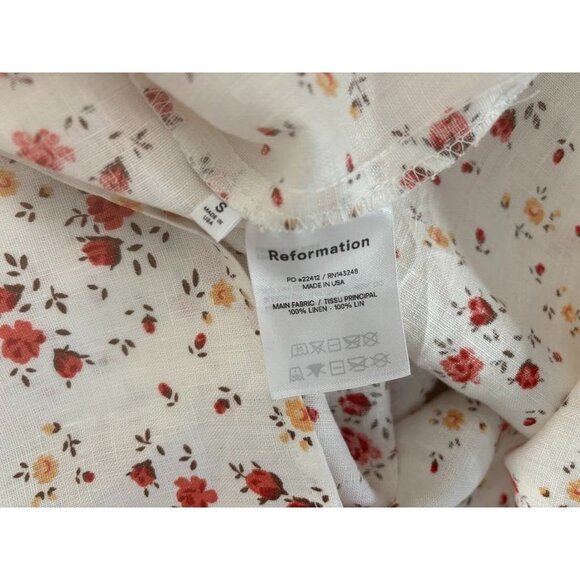 REFORMATION Channa Floral Print Sweetheart Dress in Weiss Size Small 100% Linen - Picture 7 of 7